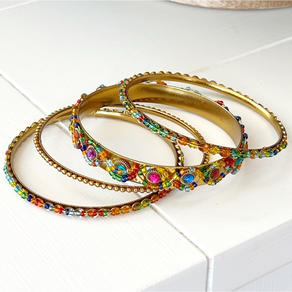 Beaded And Rhinestone Stack Bangle Bracelets - image 1